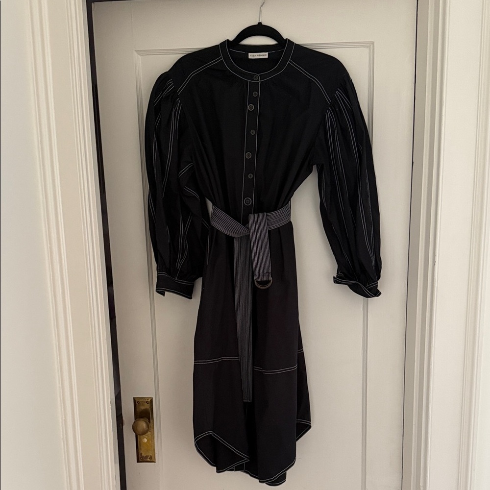 Ulla Johnson Navy Blue  Long Sleeve Dress with white stitching  Accents size